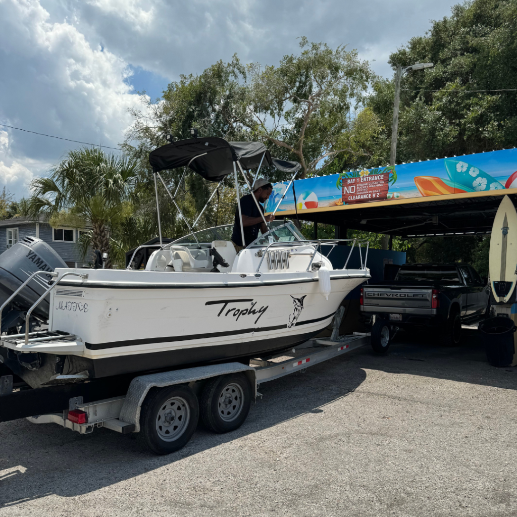 Clean car at Island Shine Auto Wash, using eco-friendly self-service equipment in V.M. Ybor, Tampa.